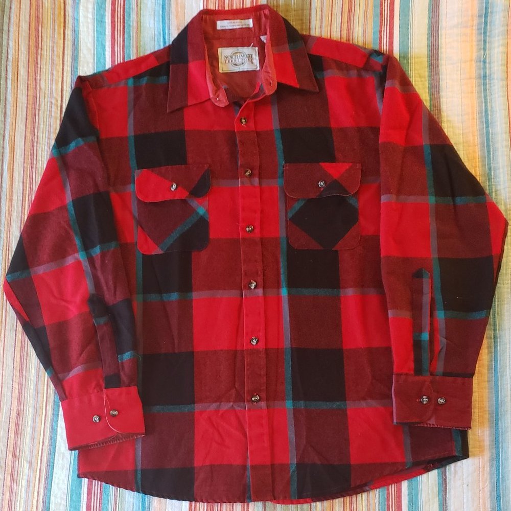 Vintage Mens/Unisex Plaid Flannel Shirt Red/Black